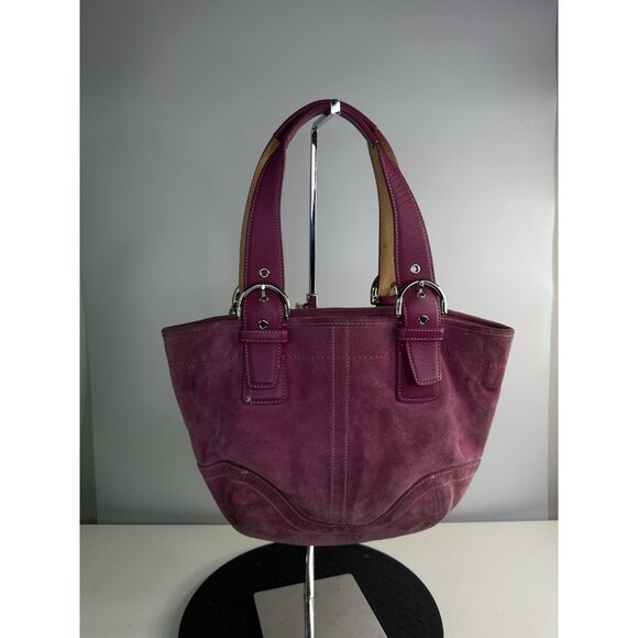 WORN / CLEANING Vintage Y2K Coach 9522 Soho Pink Suede Shoulder Bag Purse - Picture 5 of 12